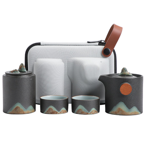 Japanese Hand-painted Mountain Sun Travel Tea Set