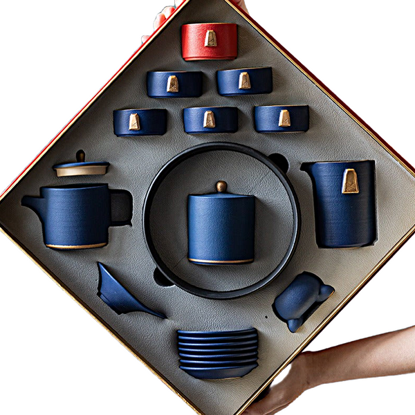 Black pottery teapot kung fu tea set home use with gift box