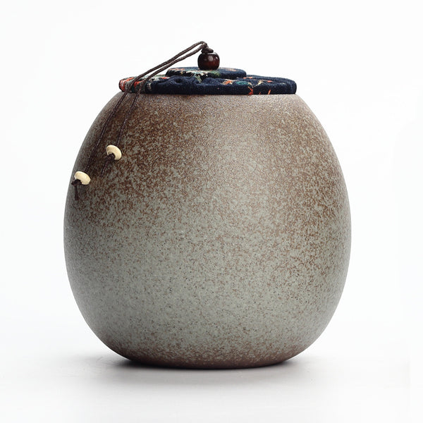 Japanese handmade rough pottery tea canister
