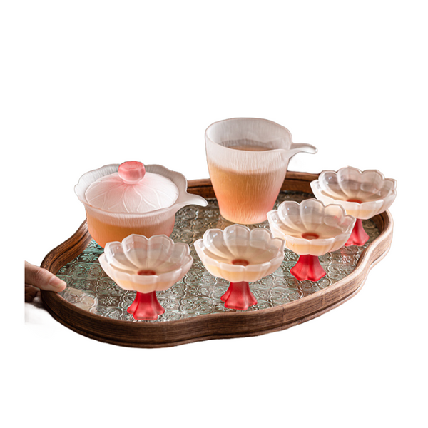 Exquisite pink lotus glass kung fu tea set gaiwan tea set