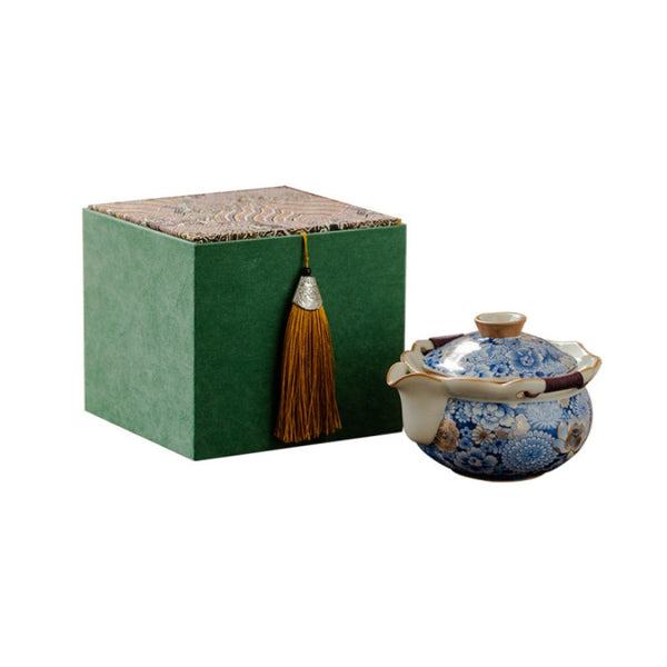 Flowering Ru Kiln Porcelain Hand Grip Teapot Gift Set
