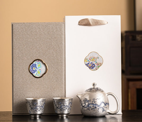Gilt Silver Ceramic Teapot / Gaiwan Tea Set